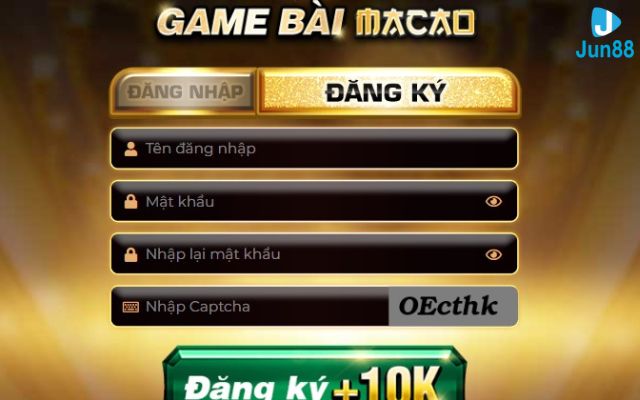 Điền các thông tin cần thiết để đăng ký chơi game bài Macao